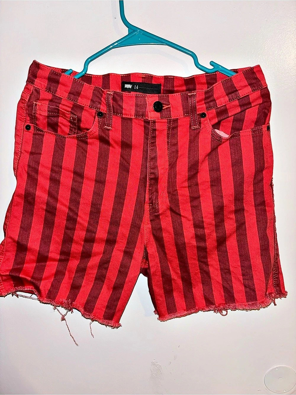 Levi's Striped Jean Shorts Red & Black Size 14